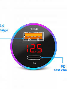 Автомобильное зарядное устройство в прикуриватель PD/QC 3.0 TDS TS-CAU70