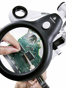 Третья рука для пайки с подсветкой, универсальный держатель на подставке с лупой 2 руки Орбита OT-INL47