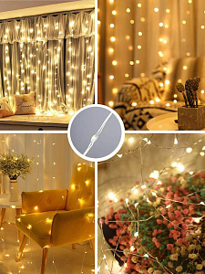 Огонек OG-LDG10 гирлянда-штора LED Белая теплая (3х1м,100 ламп,USB)