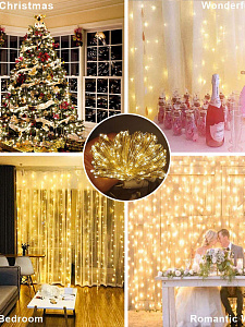 Огонек OG-LDG10 гирлянда-штора LED Белая теплая (3х1м,100 ламп,USB)