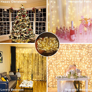 Огонек OG-LDG10 гирлянда-штора LED Белая теплая (3х1м,100 ламп,USB)