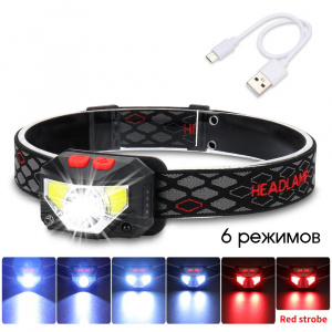 Фонарь налобный с датчиком движения, фонарик аккумуляторный Следопыт PT-FLG25