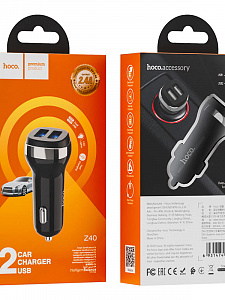 HOCO Z40 Черный ЗУ авто USB (5B,2400mA)