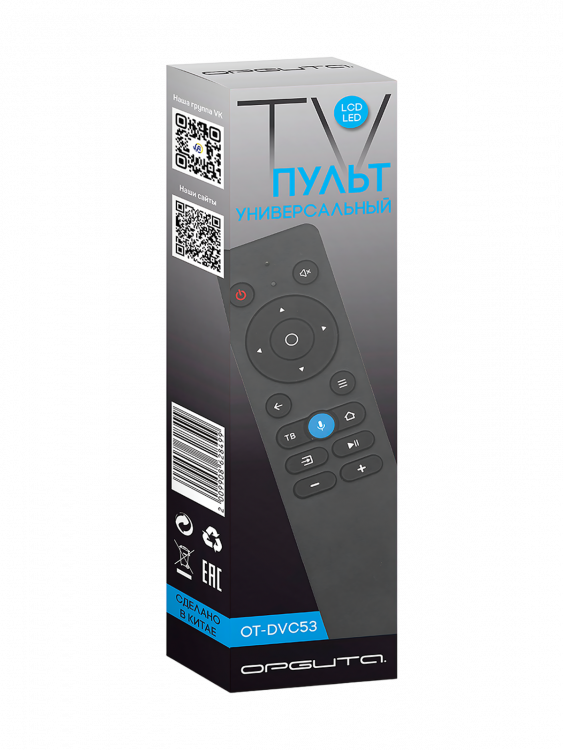 Пульт ду универсальный для телевизоров с голосовым поиском Орбита OT-DVC53