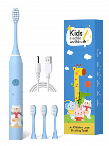 Электрическая зубная щетка детская ультразвуковая с насадками Огонёк ОG-HBT02 Голубая