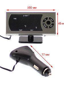 Часы автомобильные с подсветкой, вольтметром и термометром VST 815