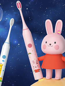 Электрическая зубная щетка детская ультразвуковая с насадками Огонёк ОG-HBT02 Голубая