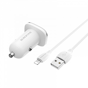 BOROFONE BZ12 ЗУ авто USB + кабель iOS Lightning (5B,2400mA)