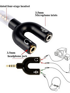 Орбита OT-AVC40 переходник аудио (Джек 3,5 мм на 2 гнезда 3,5 мм 4pin)(УПАКОВКА 10шт)