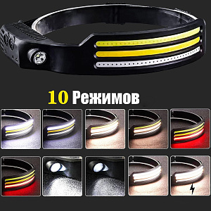 Фонарь налобный с датчиком движения гибкий, фонарик аккумуляторный Следопыт ST-FLG15