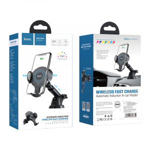 HOCO CA60 Черный Держатель для смартфонов + беспроводное ЗУ 10W (присоска, воздуховод)