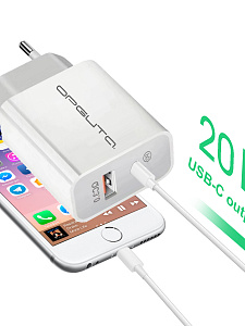 Зарядное устройство для телефона на 2 гнезда, Быстрая зарядка 20W адаптер QC 3.0/PD Орбита OT-APU56