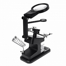 Третья рука для пайки с подсветкой, универсальный держатель на подставке с лупой 2 руки Орбита OT-INL48