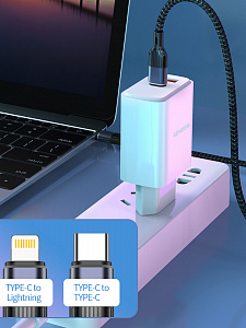 SENDEM OG34 ЗУ с TYPE-C/USB + кабель IOS Lightning-Type-C 1.2м (PD20W+QC3.0, 3000mA)