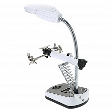 Третья рука для пайки с подсветкой , универсальный держатель на подставке с лупой 2 руки OT-INL44