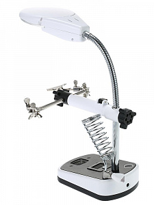 Третья рука для пайки с подсветкой , универсальный держатель на подставке с лупой 2 руки OT-INL44