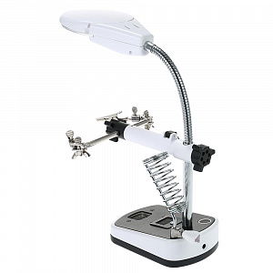 Третья рука для пайки с подсветкой , универсальный держатель на подставке с лупой 2 руки OT-INL44