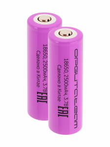 Аккумулятор 18650 3.7v 2500мАч выпуклый пин 2шт Орбита