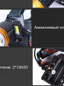 Патриот PT-FLG03 фонарь налобный (3L, 2*18650, ZOOM, Т6)