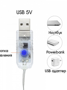 Огонек OG-LDG10 гирлянда-штора LED Белая теплая (3х1м,100 ламп,USB)