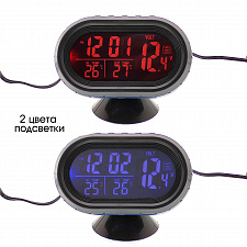 Часы автомобильные с подсветкой, вольтметром и термометром VST 7009V-5