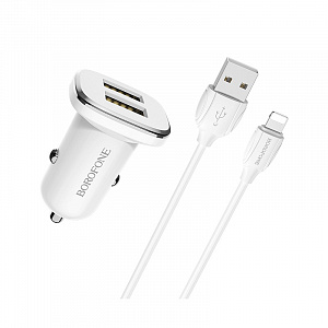 BOROFONE BZ12 ЗУ авто USB + кабель iOS Lightning (5B,2400mA)