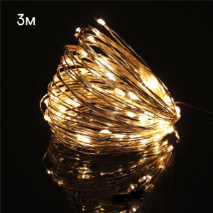 Огонек OG-LDG05 гирлянда LED Белая теплая (3м,2*AA) (УПАКОВКА 10ШТ)