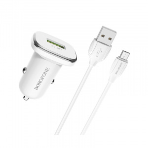 BOROFONE BZ12A Белый ЗУ авто USB + кабель Micro USB (QC3.0, 3000mA)