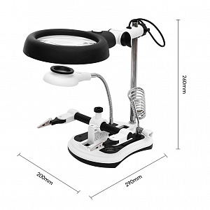 Третья рука для пайки с подсветкой, универсальный держатель на подставке с лупой 2 руки Орбита OT-INL47