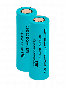 Аккумулятор 18650 3.7v 2200мАч плоский пин, 2шт Орбита