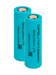 Аккумулятор 18650 3.7v 2200мАч плоский пин, 2шт Орбита